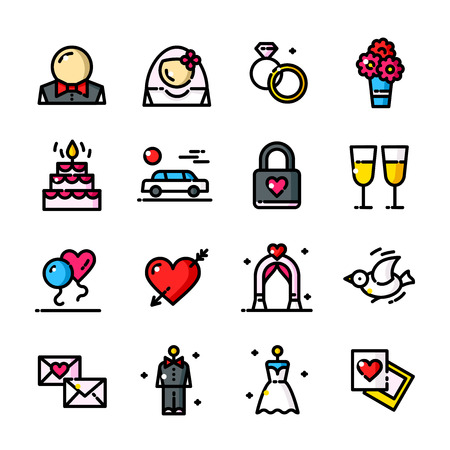 Thin line Wedding Day icons set, vector illustrationのイラスト素材