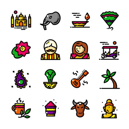 Thin line India icons set, vector illustrationのイラスト素材