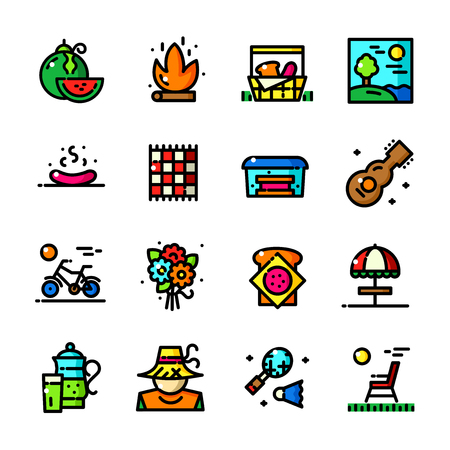 Thin line Picnic icons set, vector illustrationのイラスト素材