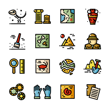 Thin line Archeology icons set, Historical excavations outline logos vector illustrationのイラスト素材