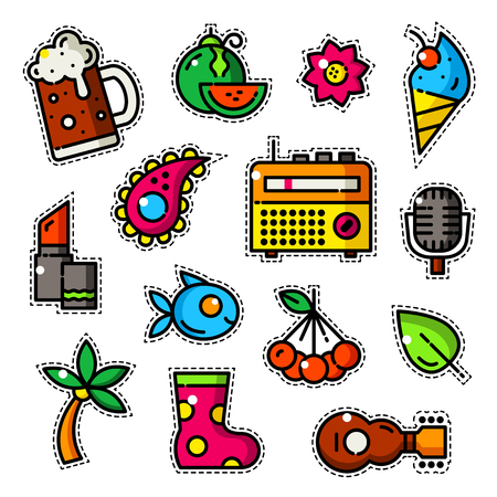 Set of different bright patches on clothes for the young, trandy colorful accessories vector illustrationのイラスト素材