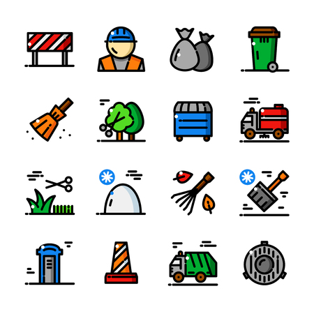 Thin line Municipal services icons set, Cleaning Streets outline logos vector illustrationのイラスト素材