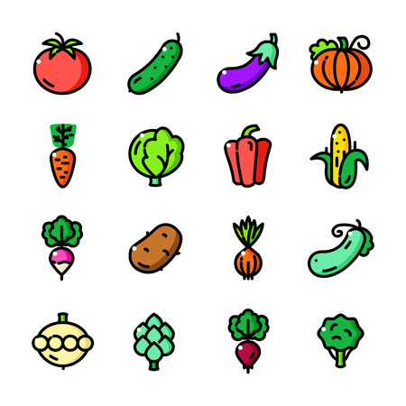 Thin line Vegatables icons set, Harvesting outline logos vector illustrationのイラスト素材