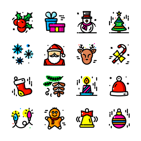 Thin line Christmas icons set, vector illustrationのイラスト素材