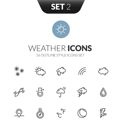 Outline black icons set in thin modern design styleのイラスト素材