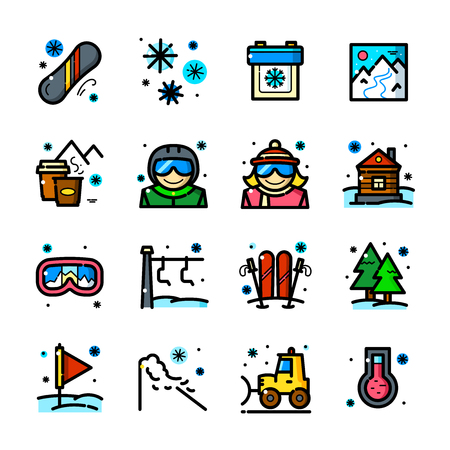 Snowboarding icons set, vector illustrationのイラスト素材