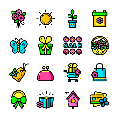 Spring season sale icons set, vector illustrationのイラスト素材