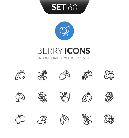 Outline black icons set in thin modern design style, flat line stroke vector symbols - berry collectionのイラスト素材