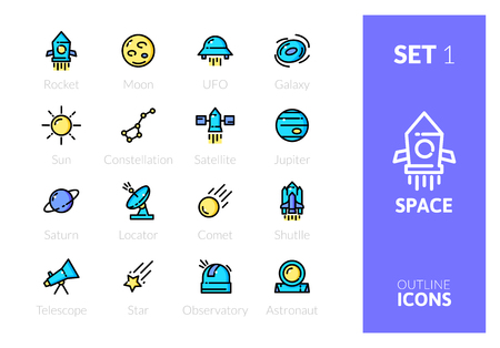 Outline color icons set in thin modern styleの写真素材