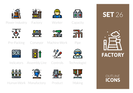 Outline color factory icons setのイラスト素材