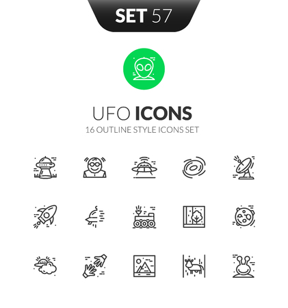 Outline black UFO icons setのイラスト素材