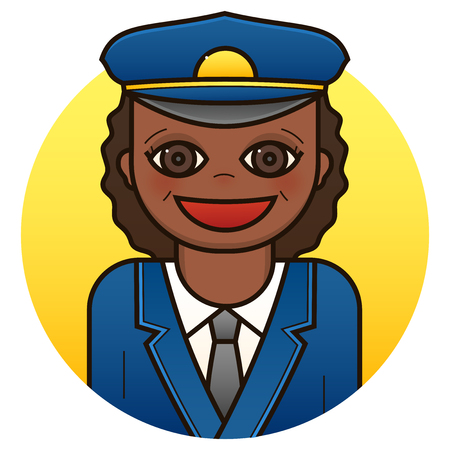 Smiling woman professional driver in uniform and cap, vector illustration in line art styleのイラスト素材