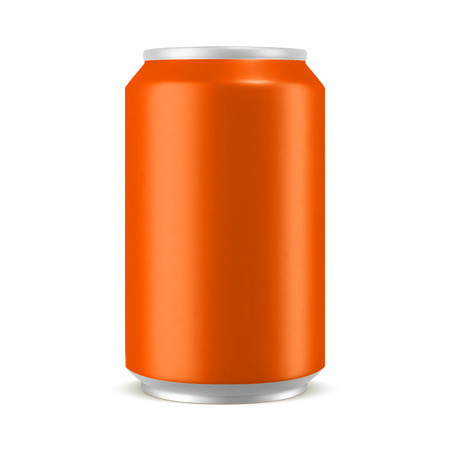 Aluminum can orange color mockup, realistic vector illustration isolated on white background, blank template for designのイラスト素材