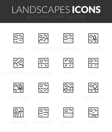 Outline black icons set in thin modern styleの写真素材