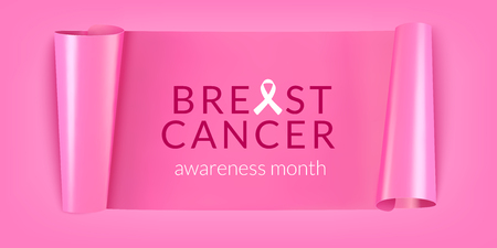 Breast Cancer awareness month horizontal banner. Pink Ribbon one-color modern design. Vector illustrationのイラスト素材