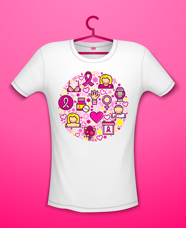 Pink ribbon awareness month charity event print on t-shirt, vector illustrationのイラスト素材