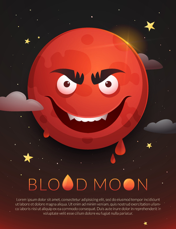 Blood Moon poster, Lunar Eclipse July 27 2018, astronomical phenomenon. Vector illustrationのイラスト素材