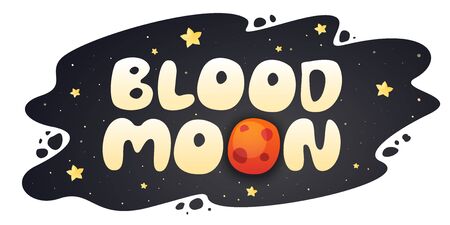 Blood Moon cartoon inscription on night skyのイラスト素材