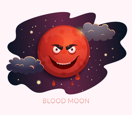 Blood Moon concept design, Lunar Eclipse July 27 2018, astronomical phenomenon. Vector illustrationのイラスト素材