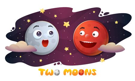 Cartoon characteres Mars and Moonのイラスト素材