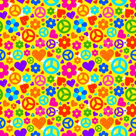 Hippie background. Colorful seamless pattern, vector illustrationのイラスト素材