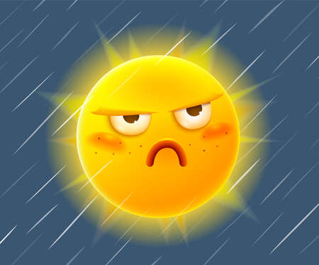 Dissatisfied cartoon Sun. Bad weather vector illustrationのイラスト素材
