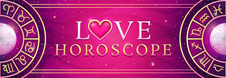 Zodiac symbols wheel banner on magic colors. Vector backgroundのイラスト素材