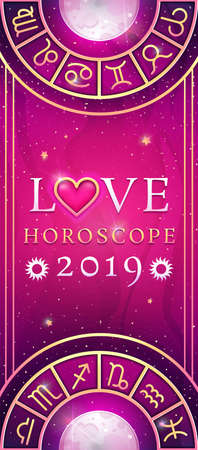 Zodiac symbols wheel banner. Vector bannerのイラスト素材