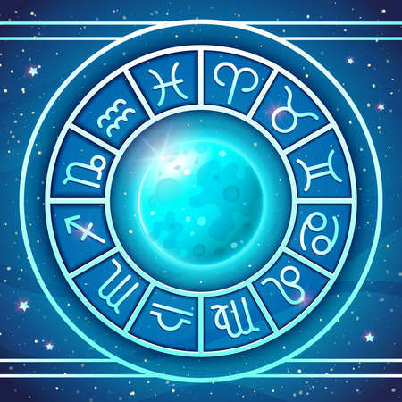 Zodiac Wheel with zodiac signs set with Blue Moonのイラスト素材