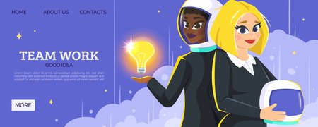 Team work web banner. Two young businesswoman. Vector illustrationのイラスト素材