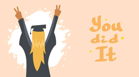 Graduation Congratulations vector illustration. Banner with words You did it.のイラスト素材