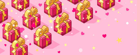 Isometric pink color gift boxesのイラスト素材
