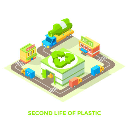 Second life of plastic. Plastic recycling, vector illustrationのイラスト素材