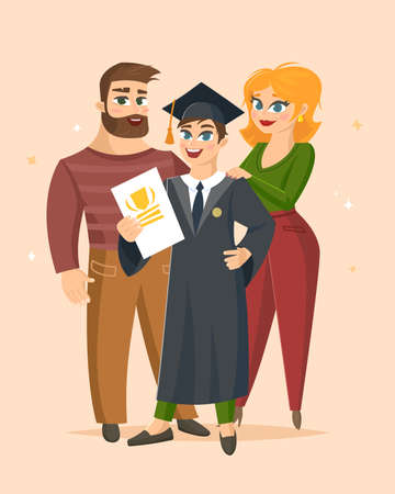 Graduation Congratulations vector illustration with happy family proud of their son graduate.のイラスト素材
