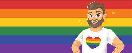 Horizontal banner with man on LGBT flagのイラスト素材