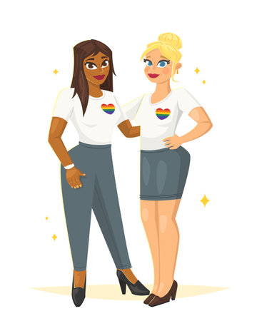 Two beautiful girls, lesbian couple. Vector illustrationのイラスト素材