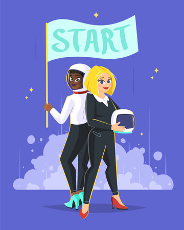 Team work. Girls business partners, vector illustrationのイラスト素材