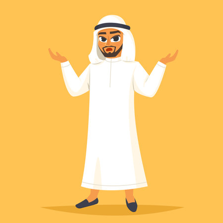 Attractive arabian man in doubt. Vector illustrationのイラスト素材