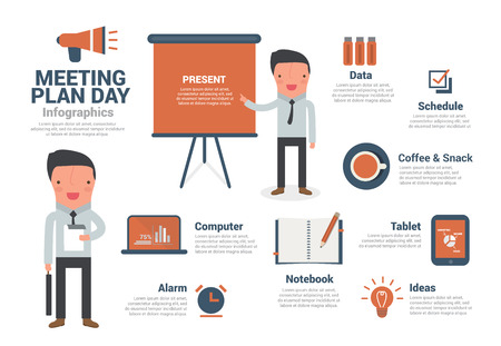 Business Man Meeting Plan Infographics, cartoon vector illustration.のイラスト素材