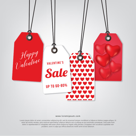 Tag happy valentines day, heart balloon, Poster vector illustrationのイラスト素材