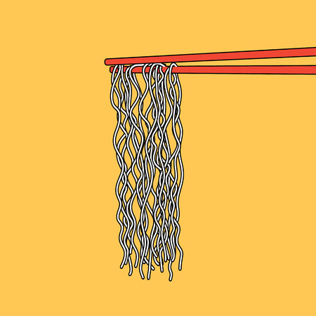 Instant Noodle Asian food into chopsticks, menu poster, illustrationのイラスト素材