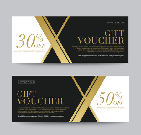 Gift Voucher Template Promotion Sale discount, Golden style black and white background, vector illustrationのイラスト素材
