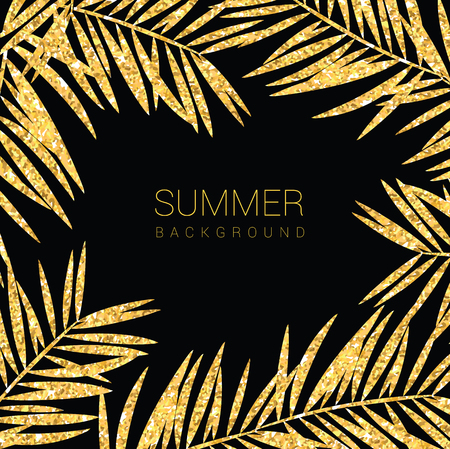 Background glitter gold palm coconut bamboo tree leaf nature background, banner voucher, spring summer tropical, vector illustrationのイラスト素材