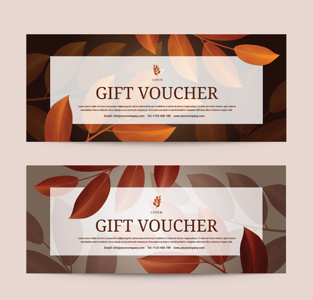 Set of Autumn sale, Gift Voucher flyer template for Spa, Hotel Resort, fashion. Abstract Background Vector illustrationのイラスト素材