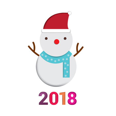 Snow man, color paper cut style with white background, vector illustrationのイラスト素材