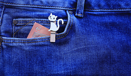 euro banknote in jeans pocketの写真素材