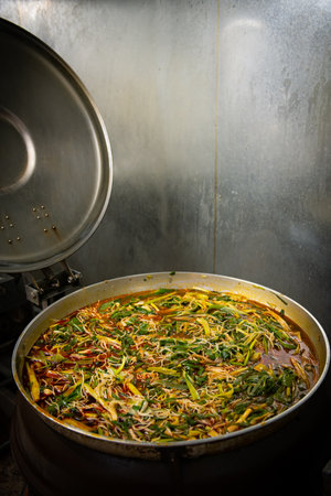 Thai style stir fried vegetables in a hot pot, Thailand.