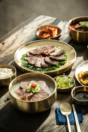 Korean traditional food, Sliced beef and pickled cucumberの写真素材