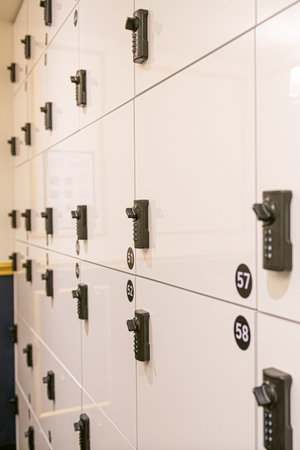 Close-up of lockers in a locker room at a hospitalの写真素材