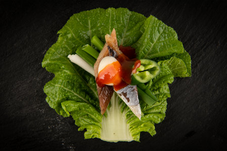 Half-dried Saury, vegetables, and sauceの写真素材